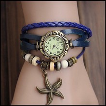  New Vintage Quartz watch Women watch Dress Watchs Starfish Pendant Synthetic Leather Bracelet Wrist Watch