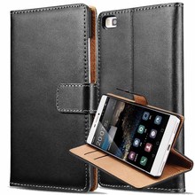 Durable Wallet Genuine Leather Case For Huawei P8 Luxury Wallet with Card Holder Stand Phone Bag Vintage Flip Cover Black Brown