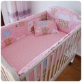 Promotion 6PCS Pink Bear Crib Bedding Set Hot Baby embroidered Suite Piece Baby Bedding Set bumpers
