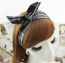 Classic 100 Cotton Vintage London Student Style Plaid Rabbit Ears Different Shape Hairband Headwear in Women