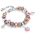 New Antique Sterling Silver Jewelry DIY Charm Bangle and Bracelet with Crystal Ball Women Wedding Christmas