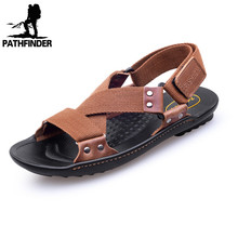 Men Sandals 2016 New Summer Fashion Outdoor Casual Men Leather Sandal Flat with Slippers Leather Man Canvas Cross-tied Beachwear