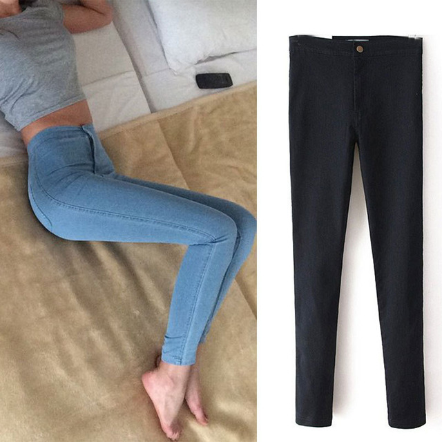 2016 Мода высокой талии Женские джинсы Stretch Тощий джинсы женские высокого качества тонкий карандаш брюки черные брюки женские Denim C0455