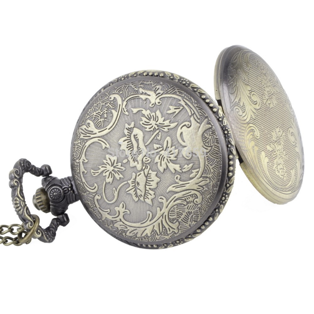 Vintage Antique Silver Roman Numerals Stainless Steel Quartz Pocket Watch Pendant with Chain Unisex Gift reloj