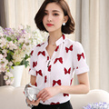 Blusas Summer Bow Print Women Shirts 2016 Short Sleeve V Neck Casual ladies Chiffon Blouse Plus