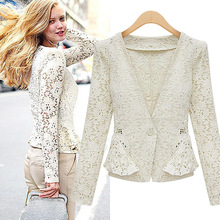 Free shipping 2014 stylish hollow out lace blazer women coat women blazer jackets women clothes one button shawl cardigan coat