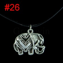 18 Designs Vintage Antique Silver Plated Bear Black Leather String Rope Metal Pendant Choker Charm Necklace