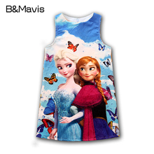 Hot Sale Girl Dress 2016 Summer Elsa Anna Dresses Butterfly Print Princess Dress For Girls Sleeveless Kids Clothing 2-10Y