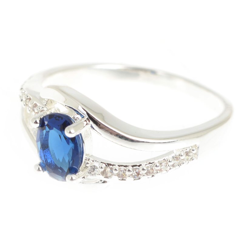 Lujo Princesa Británica Gema Azul Zafiro Anillo de Compromiso con Placa de Plata Anillos de Bodas de Cristal para Joyería Moda Mujer + Caja en Anillos de