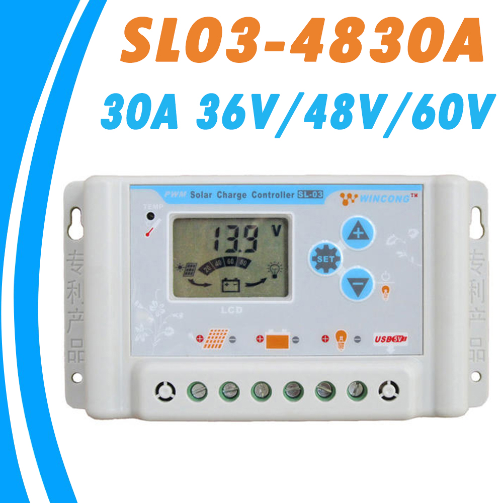 PWM Solar Controller 30A LCD 36V 48V 60V Auto Work LCD USB 5V Output with Load Light and Timer Control for all Kinds Batteries PWM Solar Controller 30A LCD 36V 48V 60V Auto Work LCD USB 5V Output with Load Light and Timer Control for all Kinds Batteries