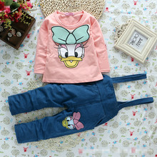 Fashion spring baby girl clothing sets girls pullover suspender trousers suits sets Character casual kids clothes set for girls