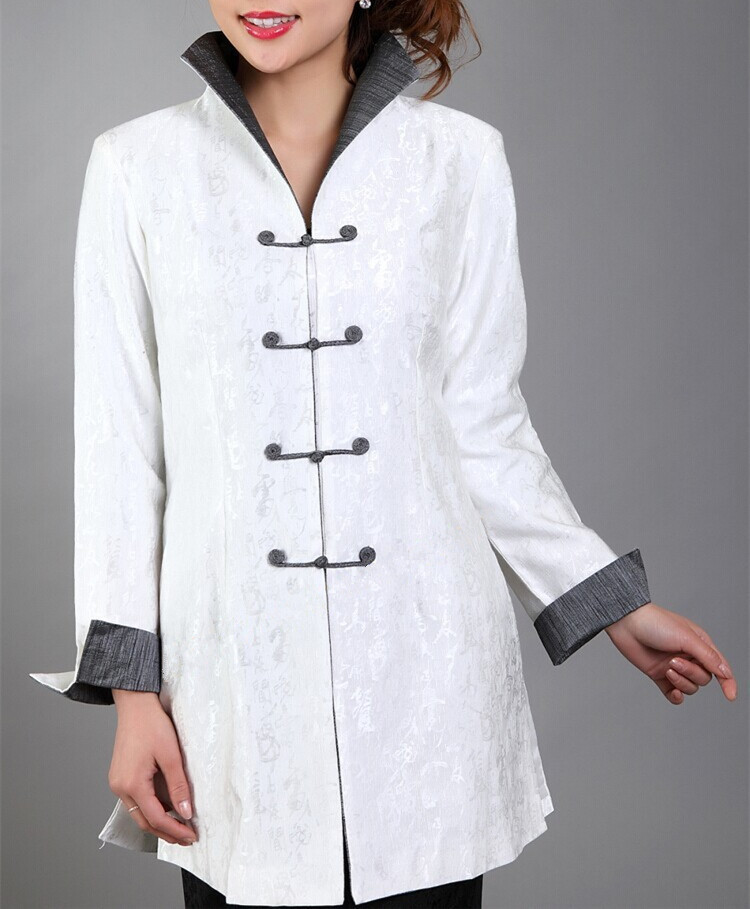 Hot Sale White Fashion New Chinese Women's Long Jacket Coat Flowers Size S M L XL XXL XXXL Free Shipping Mny004-B