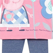retail 2014 spring autumn baby girls set peppa loves flower kid apparel pink suit 3 11age