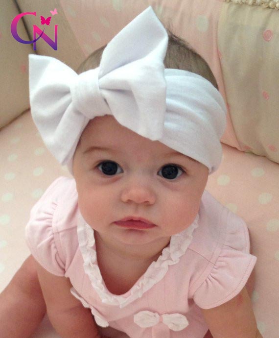 New Fashion Baby Solid Cotton Hair Bow Headband Toddler Handmade Stretch Headwraps With Bow Boutique Cute