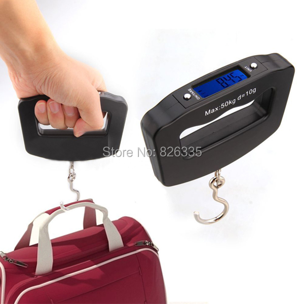 Mini Digital Hand Held 50Kg 10g Fish Hook Hanging Scale Electronic Weighting Luggage Scale Blue Backlit