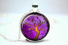 life tree chain necklace women necklace glass cabochon necklace pendant necklace art photo silver jewelry fashion