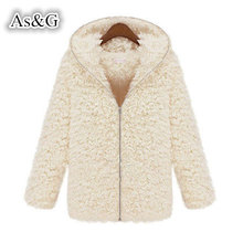2016 Women Autumn Elegant Casacos Wool Coat Heat Hat Cap Jacket Overcoat Winter Rabbit Fur Collar Zipper White Coat feminino