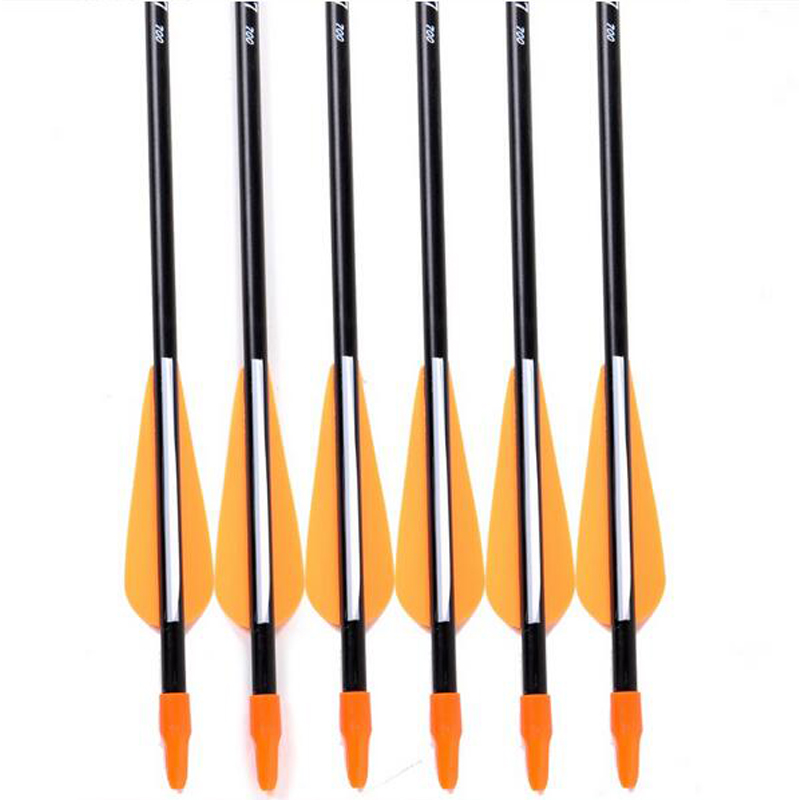 Hot 6pcs lot Fiberglass Arrow with Orange Plastic Feather for Recurve Bow Long Bow Arrow Hunting