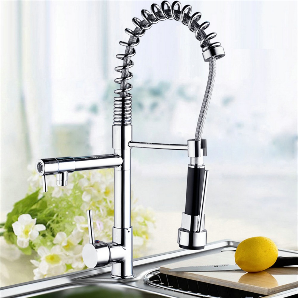 Polished Chrome Kitchen Faucet 360 Degree Pull DOWN Single Handle Sink Mixer Hot&Cold Water Tap Kitchen Faucet Mixer