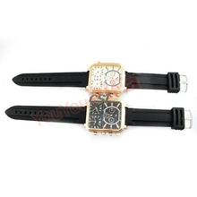 Wholesale Fashion V6 Oversized Square 3 time Dials Gold Case Black Rubber Sports Men s Quartz