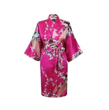 Hot Pink Classic Women’s Polyester Robe Stylish Kimono Gown Lounge Printed Flower Sleepwear Size S M L XL XXL XXXL