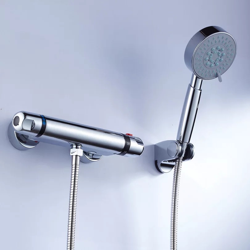 Фотография BAKALA Wall Mounted Bathroom Thermostatic Bathtub Rainfall Hand Shower Faucet Set Tap Chrome BR-98002