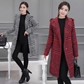 2016 New autumn winter women coat plaid Hooded fashion style wool Female jackets ladies slim casual