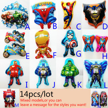 14 unids/lote venta al por mayor Superman globos de la hoja caliente de la historieta hulk Spiderman batman del helio del partido globos para cumpleaños juguete clásico