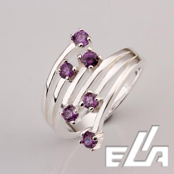 925 Silver Ring With Crystals Pave Purple Cubic Zircon Stone Nickel Free mix colors Jewelry full