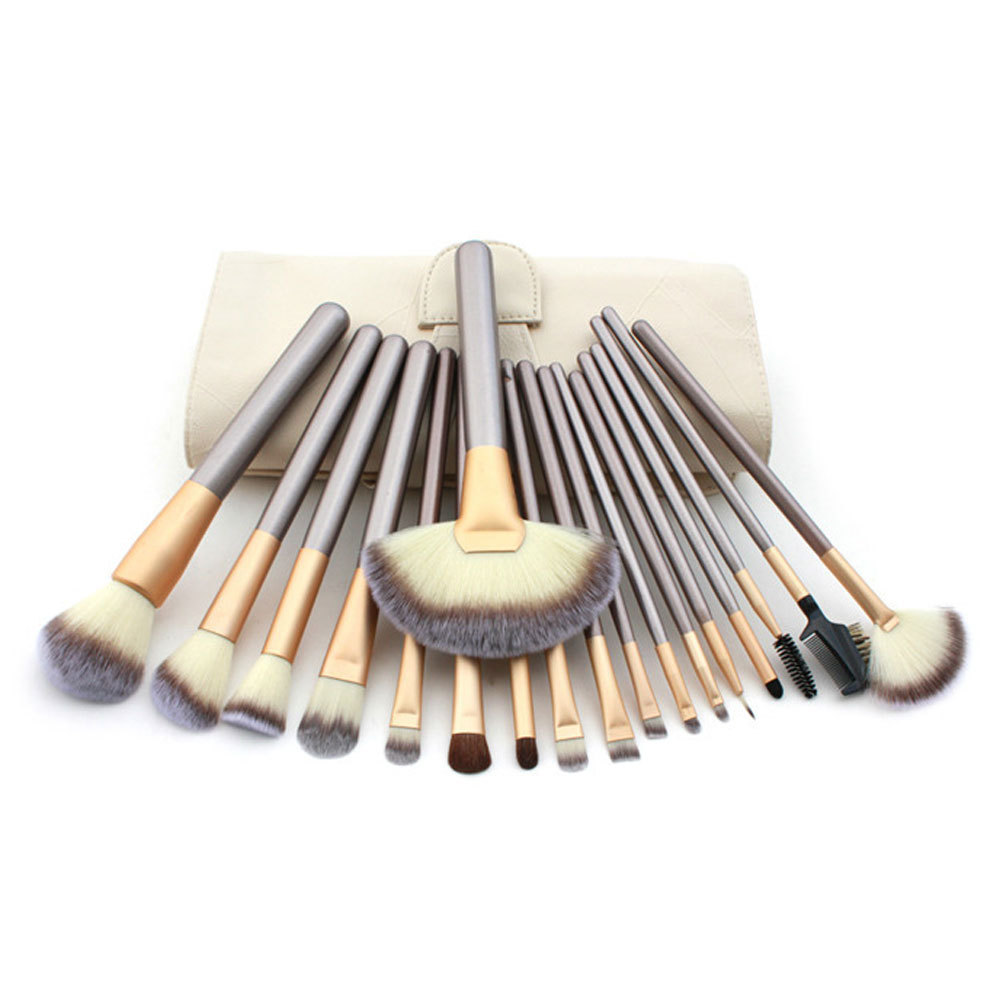 18PCS Professional Makeup Cosmetic Brush Set Blush Brush Eyeliner Eye Shadow Brow Lip Brushes Leather Make