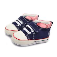 Baby Boy Soft Sole Crib Shoes Anti-Slip Prewalker Baby Canvas Striped Sneaker 0-18M 781