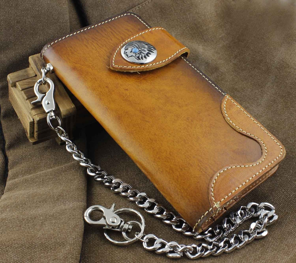 Handmade Genuine Leather Biker Hip Hop Men&#39;s Long Wallet w/ Met Key Chain VF3-in Wallets from ...
