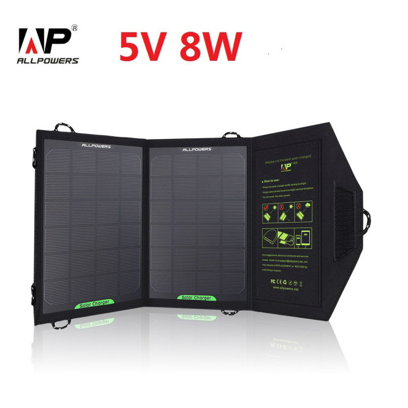 ALLPOWERS 5V 8W Foldable Solar Charger Outdoor Portable Solar Panel Charger for Cell Phone Mobile Phone ALLPOWERS 5V 8W Foldable Solar Charger Outdoor Portable Solar Panel Charger for Cell Phone Mobile Phone