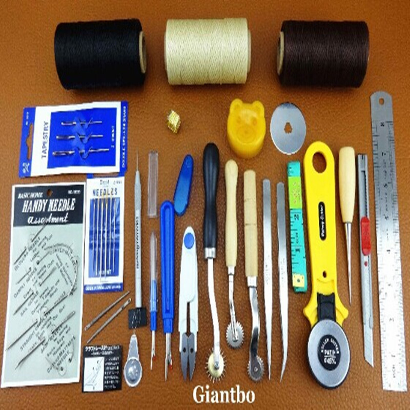 Leathercraft Tool Kit Measuring Tape Awl Scissors Rotary Cutter Blade Hand Made Leather Sewing Tools