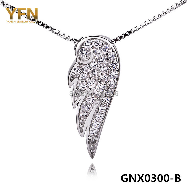 GNX0300 Collares Mujer 2015 Genuine 925 Sterling Silver CZ Angel Wings Pendant Necklace For Women Fashion