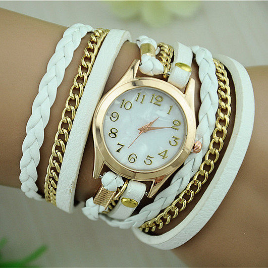 Leather Strap Quartz Watches Gold Fashion Leather Bracelet Women Dress Watches Reloj Mujer 2015 Hot Sale