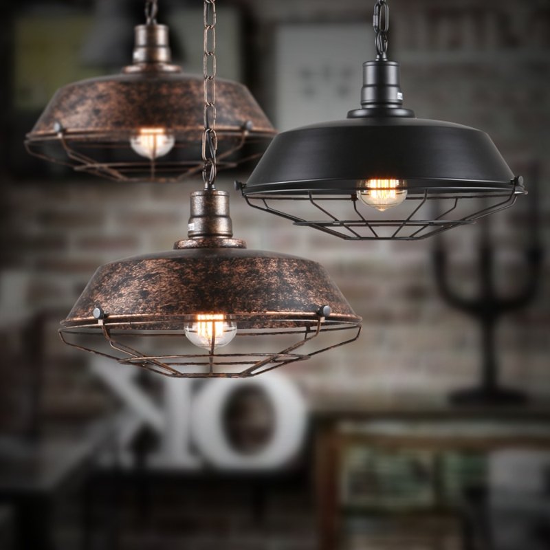 Фотография Dia*36/46cm American industrial loft Vintage pendant lights for dining room iron black/rust painted E27 Edison bulb home lamp