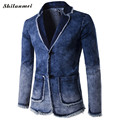 blazer feminino suit jacket business dress with jacket Denim Men Leisure Suit plain dyed patchwork blue
