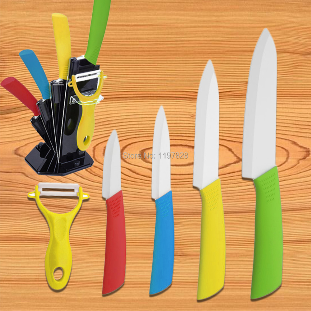 6 pcs/lot Ceramic Knife Sets Kitchen Knives Holder Stand Peeler