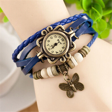 2015 New Design Women Bracelet Decoration Quartz Wrist Watch Design Butterfly Ornaments Leather Gift Free Shipping