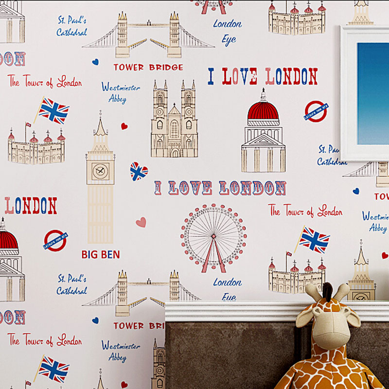 2016 New Arrival I Love London Pattern Wallpaper Cute Cartoon Kids Rooms Wall Paper British Style Wallpapers for Child WZ023