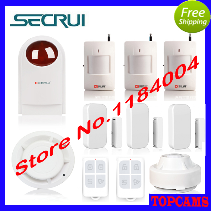 Kerui home security alarm Wireless Strobe Siren+smoke sensor+remote controller+Door Sensor+PIR Detector+Ceiling infrareddetector