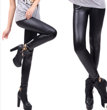New 2015 Free shipping Spring candy elastic waist Slim classic fashion high elastic flat leather pants