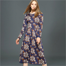 Top branded original design 2016 new female jacquard knit dress autumn winter retro long sleeve fashion bottoming sweater dress
