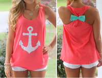 summer style womens tank top 2015 pink yellow blue white green bow camisetas feminina top cropped plus size shirt T5