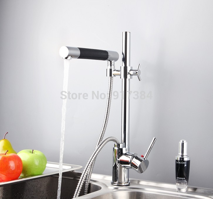 Pull Out Kitchen Faucet Polished Chrome Deck Mount One Hole/Handle Mixer Tap Mixer Taps JN92350