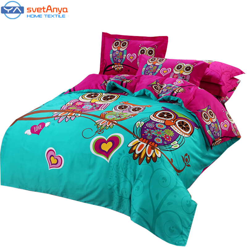 Svetanya Owl Duvet cover set kids Cartoon 3d bedding sets 3/4pc Cotton bedclothes twin double full queen king size