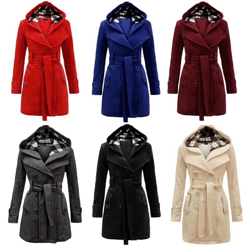 2015 новое поступление леди теплая зима двубортный с капюшоном длинный участок верхней одежды пальто
