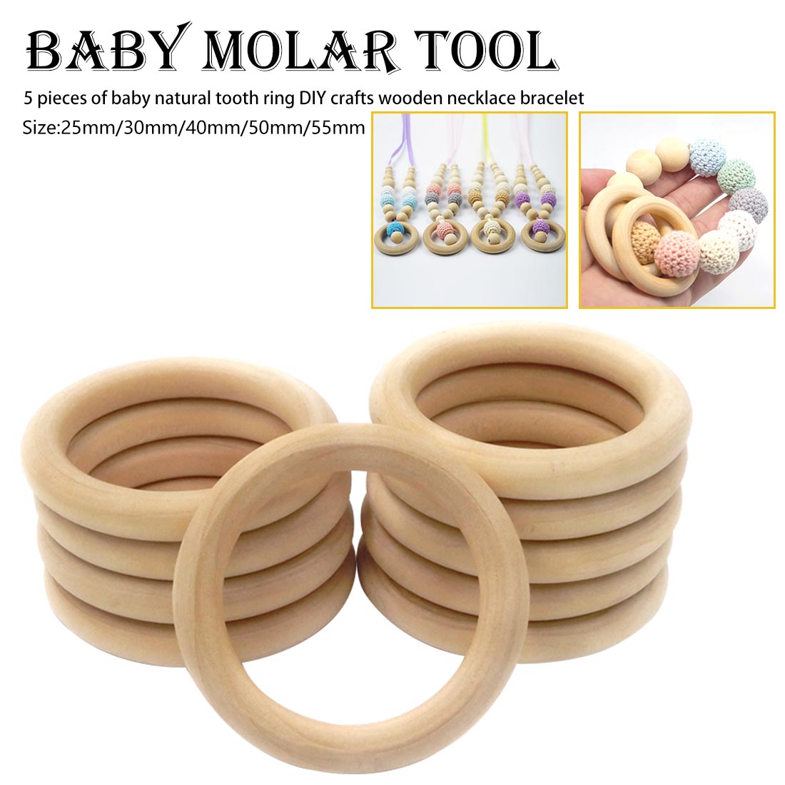 5Pcs//set Safe Natural Wood Baby Teething Rings Teethers DIY Making Necklace Tool
