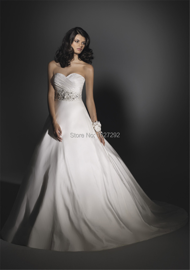 Custom Made Wedding Gowns White Ivory Crystal Beading Pleat A Line Wedding Dress 2015 Robe De